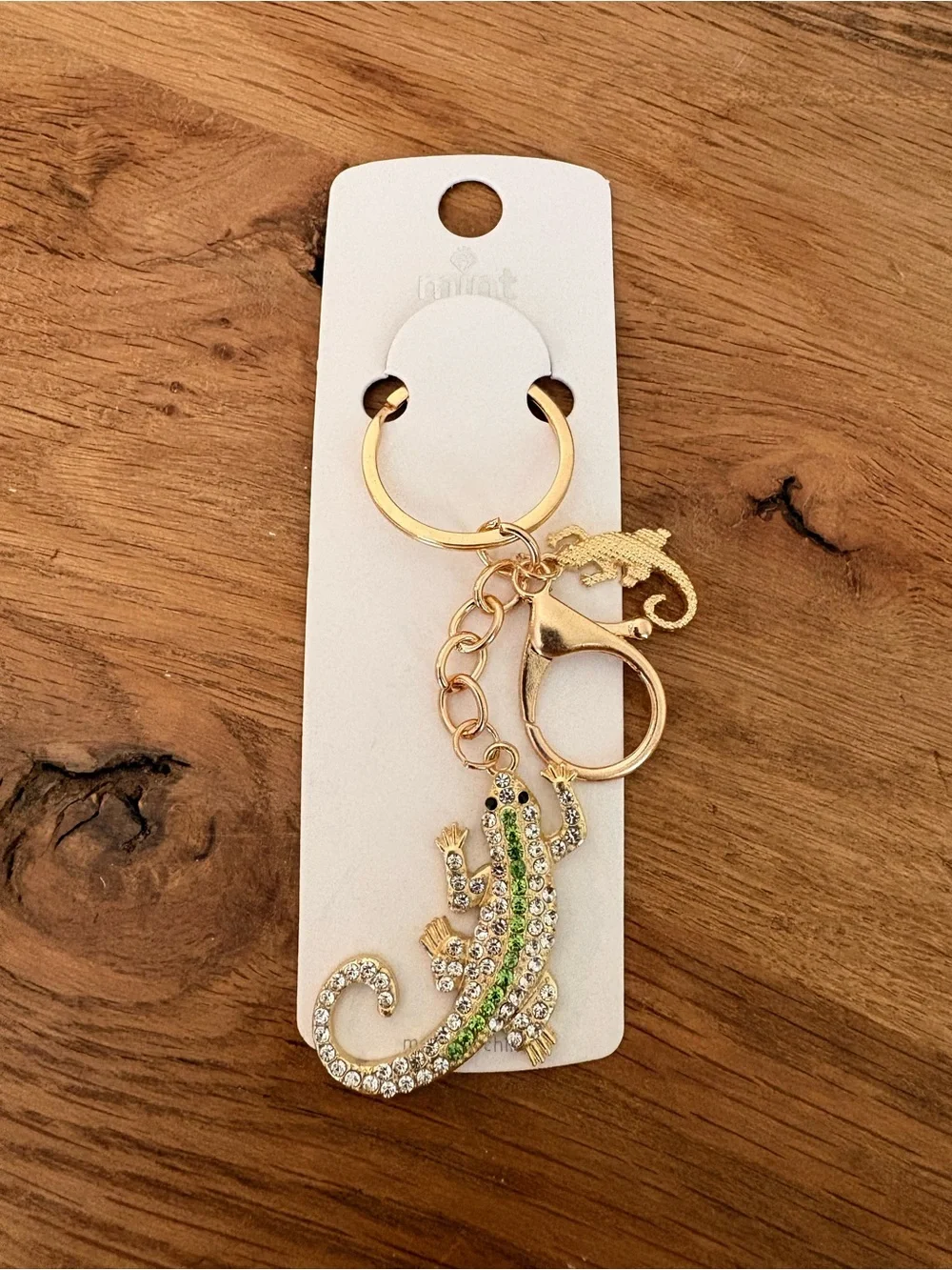 Rhinestone Lizard Keychain Charm - Gold with Colored Rhinestones